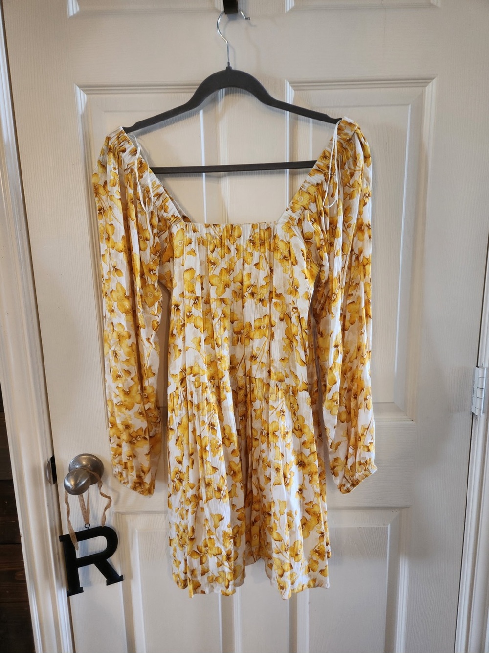 En Creme Yellow Floral Smocked Romantic Coastal Cowgirl Mini Dress, Size Small